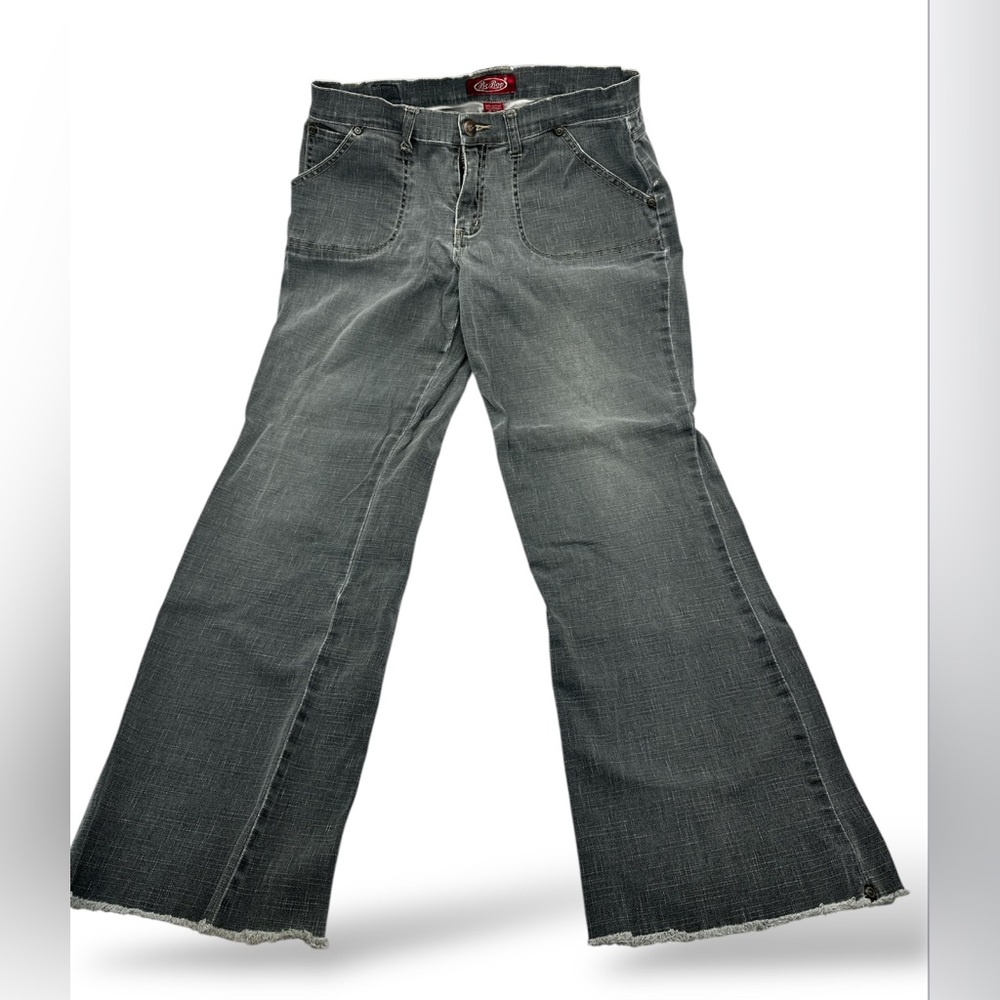 Be Bop Vintage Y2K Women's Gray Flared Jeans w/ frayed‎ bottoms size 7 (A99)